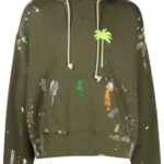 PALM ANGELS Sweatshirt (Green) / paint-splatter palm-print hoodie