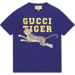 GUCCI Tshirt (Blue) / Animal Patterns Cotton Short Sleeves Logo