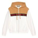 GUCCI Sweatshirt (White) / Web-stripe trim zip-up hoodie